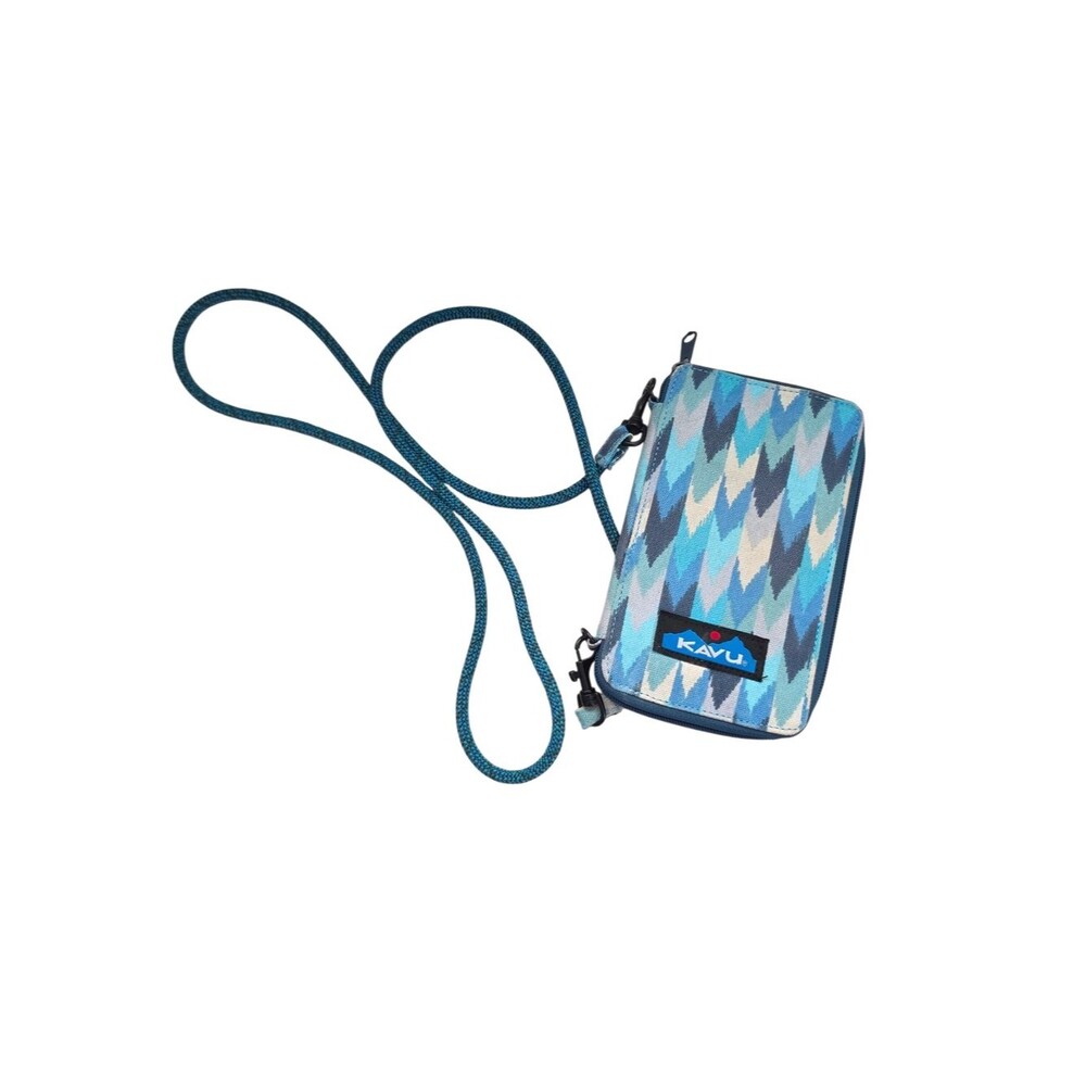 KAVU Go Time Wallet Blue Multi Chevron Crossbody Detachable Strap